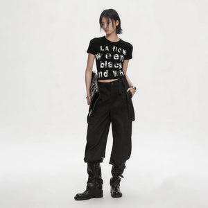 Lapargay slim-fit cropped T-shirt retro letter print hot girl style high-waist top L75200206V - Lapargay