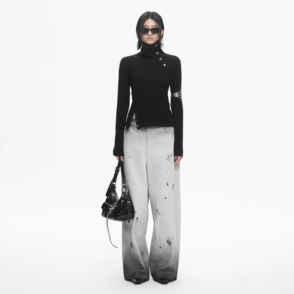 Lapargay Slim-fit High-neck Knit Top Adjustable Collar High-stretch Knit L78100313C - Lapargay