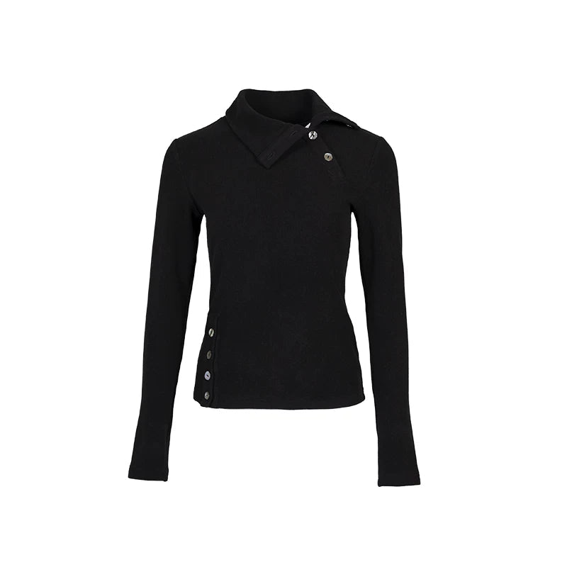 Lapargay Slim-fit High-neck Knit Top Adjustable Collar High-stretch Knit L78100313C - Lapargay