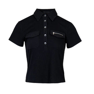 Lapargay Slim Fit Spread Collar Short-Sleeve T-Shirt with Pocket Detail, Neat Utility Style L78200222V - Lapargay