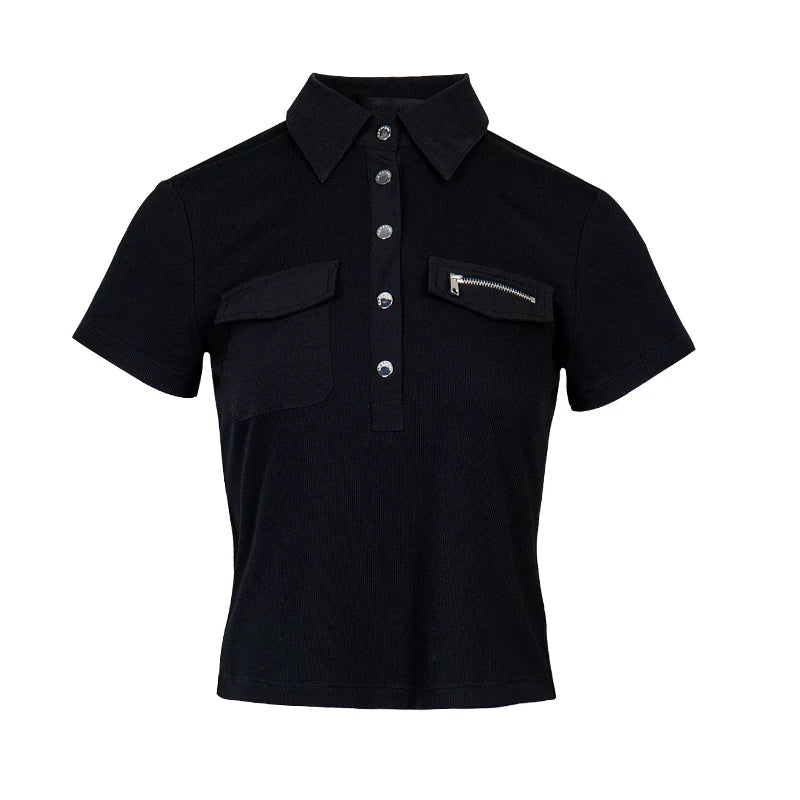 Lapargay Slim Fit Spread Collar Short-Sleeve T-Shirt with Pocket Detail, Neat Utility Style L78200222V - Lapargay