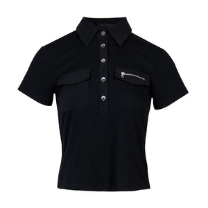 Lapargay Slim Fit Spread Collar Short-Sleeve T-Shirt with Pocket Detail, Neat Utility Style L78200222V - Lapargay
