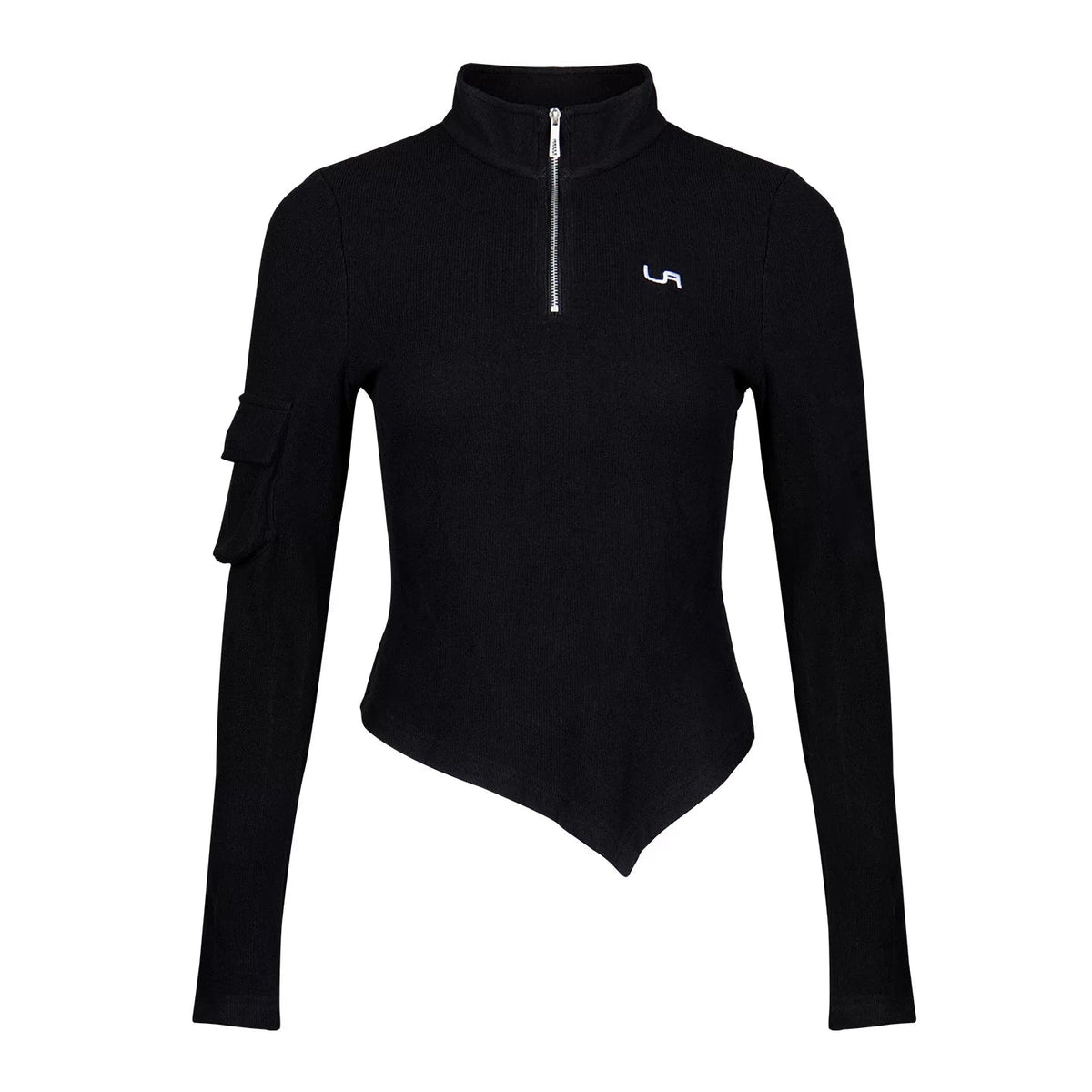 Lapargay Slim Fit Stand Collar Long-Sleeve T-Shirt with Half Zipper, Irregular Cropped Inner Layer L78100310C - Lapargay