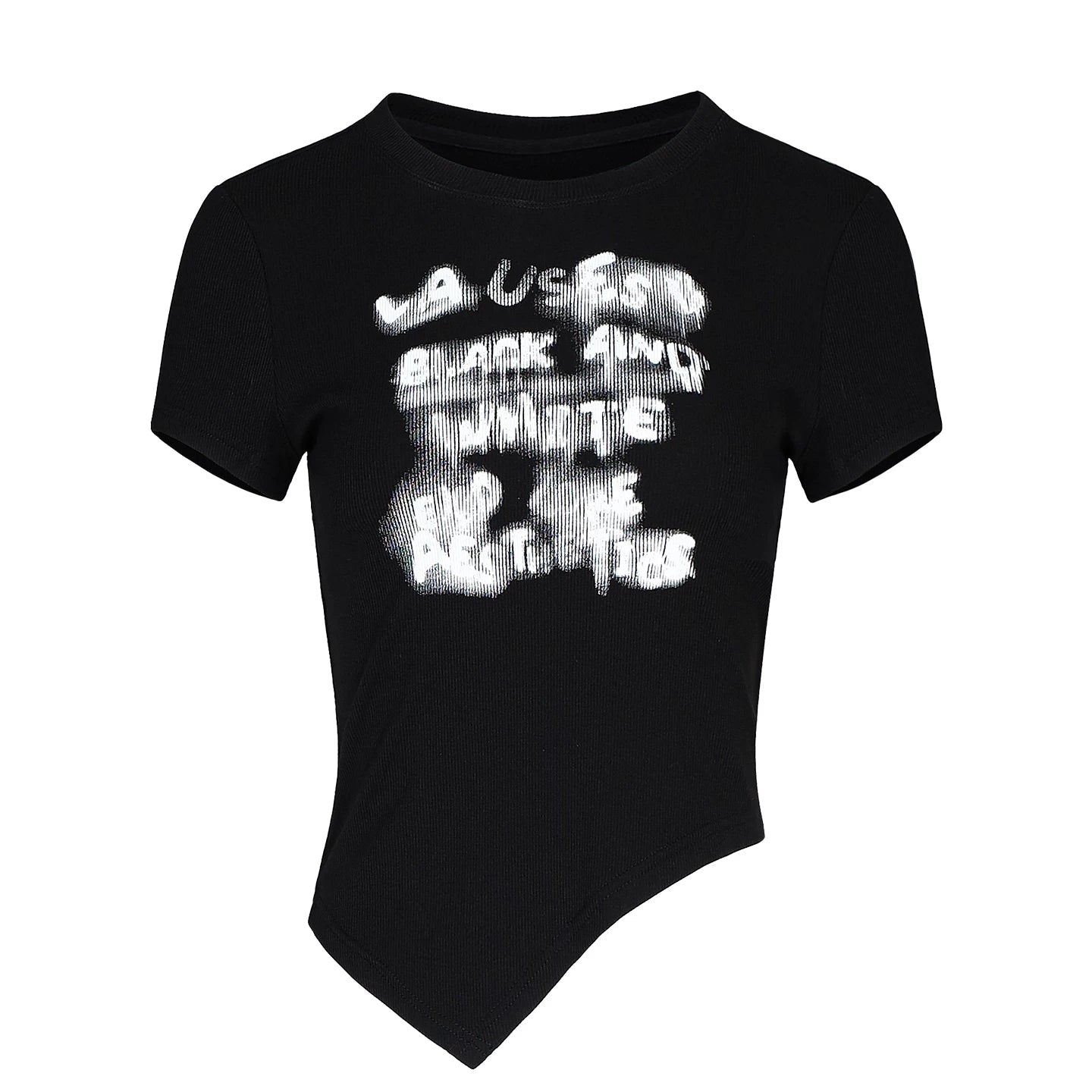Lapargay square shoulder crew neck T-shirt blurred graffiti print high street cool style top L75200204B - Lapargay