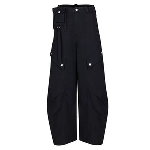 Lapargay Street Style Curved Cargo Pants with Waist Bag, Multiple Rivet Flap Pockets L78102615V - Lapargay