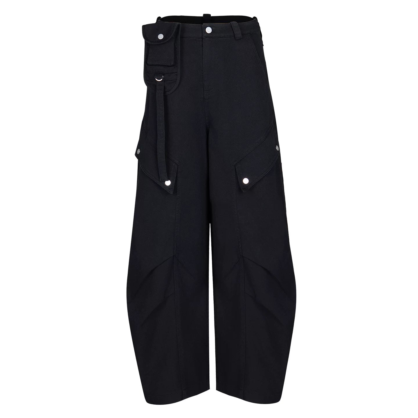 Lapargay Street Style Curved Cargo Pants with Waist Bag, Multiple Rivet Flap Pockets L78102615V - Lapargay