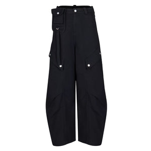 Lapargay Street Style Curved Cargo Pants with Waist Bag, Multiple Rivet Flap Pockets L78102615V - Lapargay