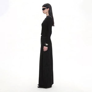 Lapargay Suit Fabric Slimming Hip-covering Versatile Black Long Skirt for Commute L75209107V - Lapargay