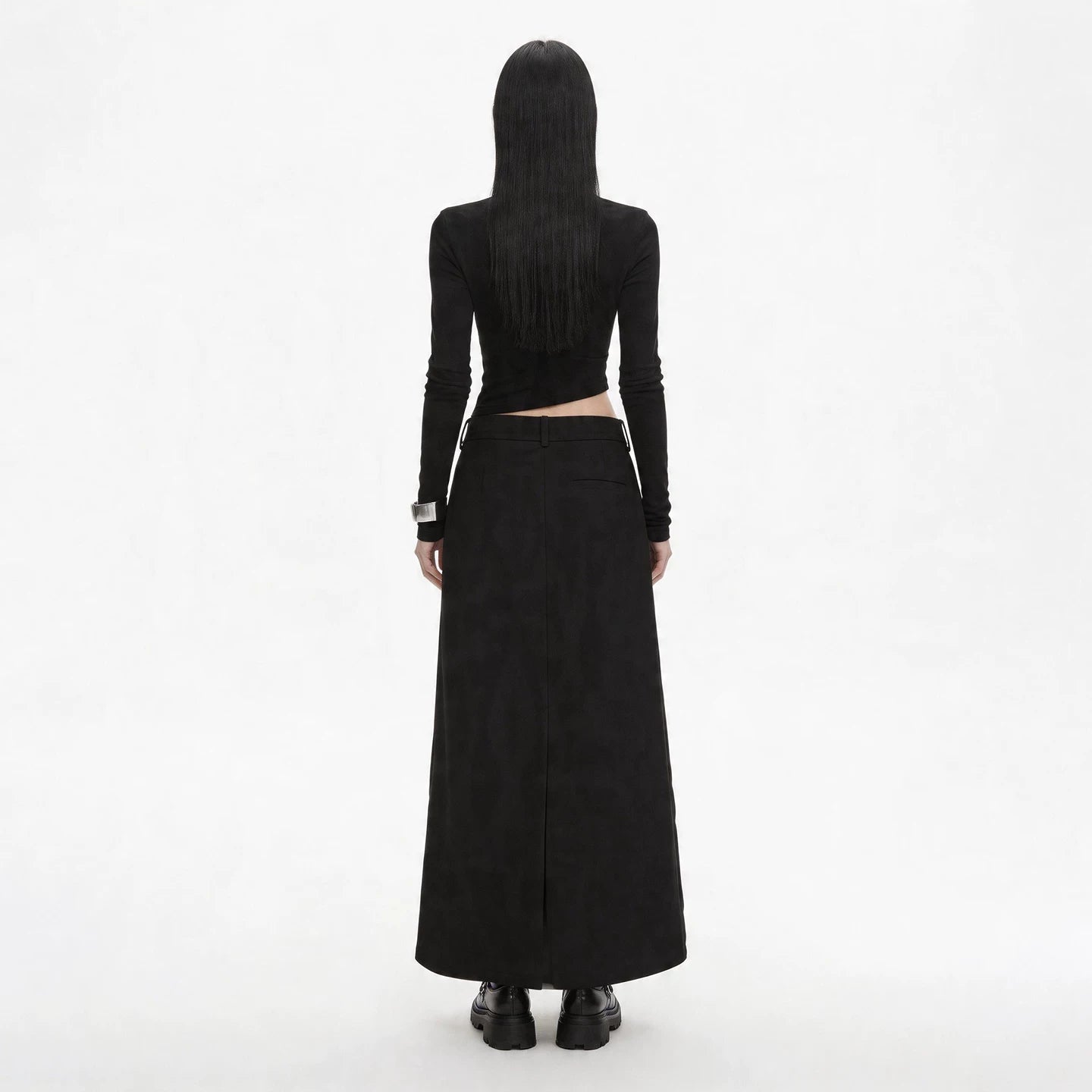 Lapargay Suit Fabric Slimming Hip-covering Versatile Black Long Skirt for Commute L75209107V - Lapargay