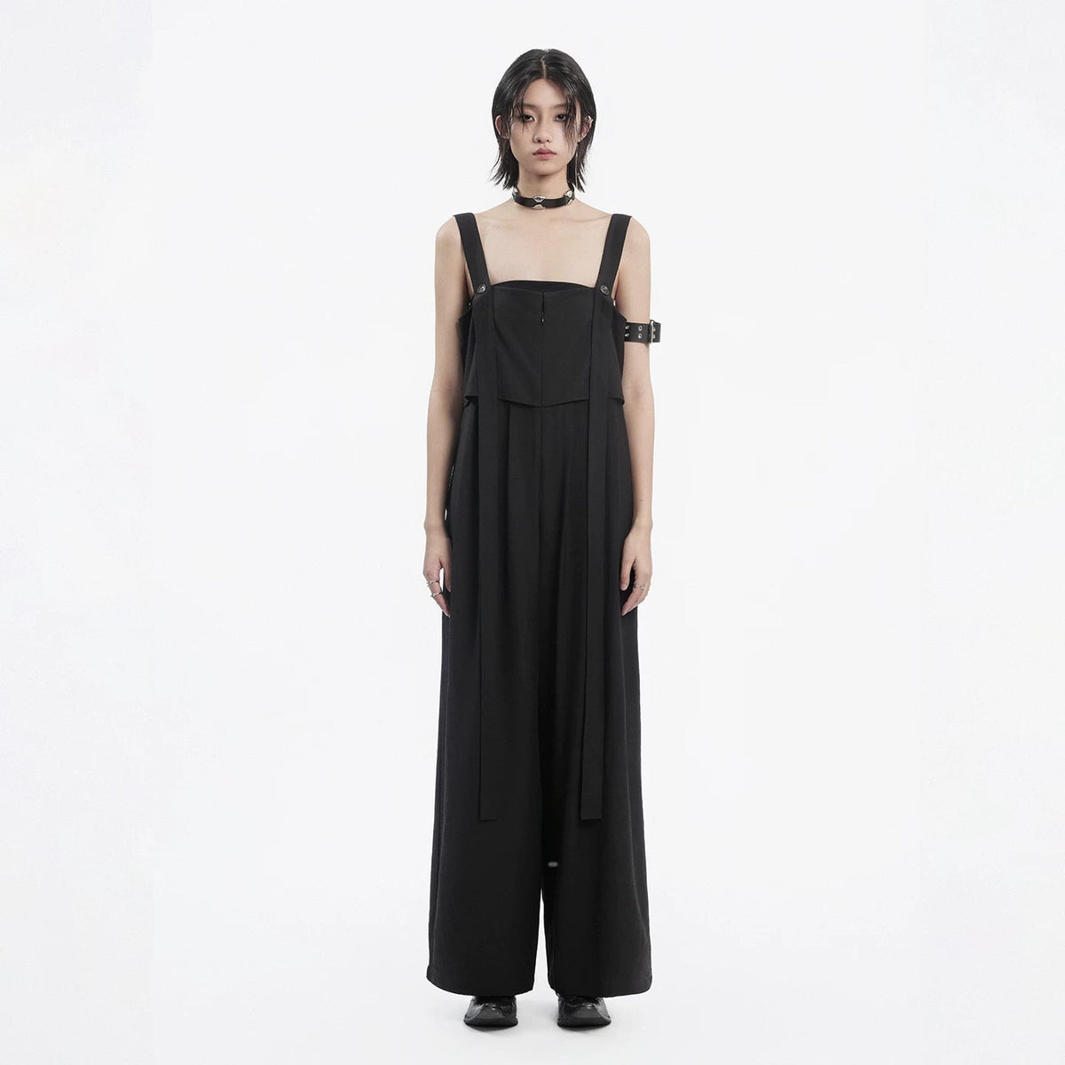 Lapargay suspender jumpsuit double-layer draped design hidden pocket design L78202703V - Lapargay