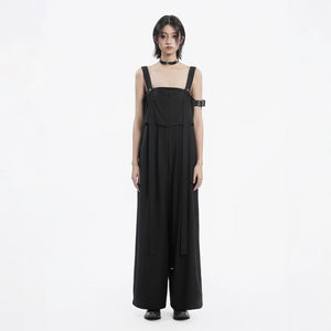 Lapargay suspender jumpsuit double-layer draped design hidden pocket design L78202703V - Lapargay