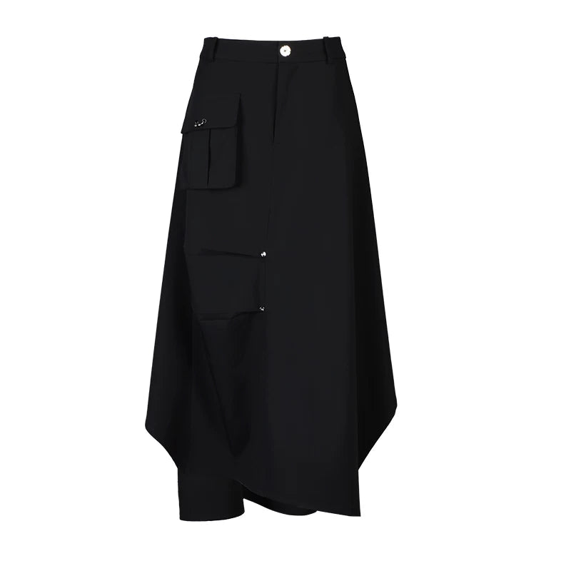 Lapargay Techwear Cool Style Skirt Three-Dimensional Cargo Pocket Irregular Long Skirt L78209107V - Lapargay