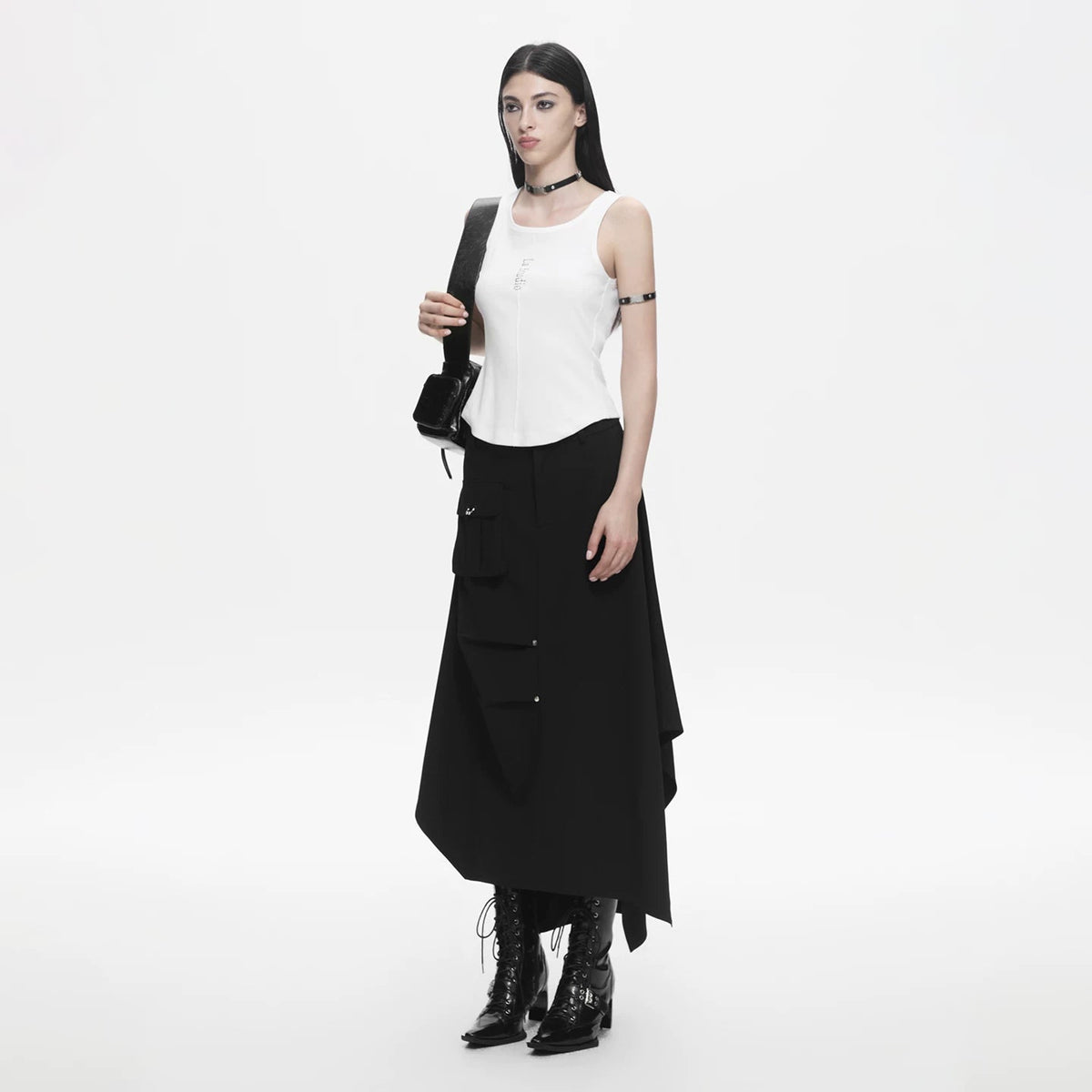 Lapargay Techwear Cool Style Skirt Three-Dimensional Cargo Pocket Irregular Long Skirt L78209107V - Lapargay