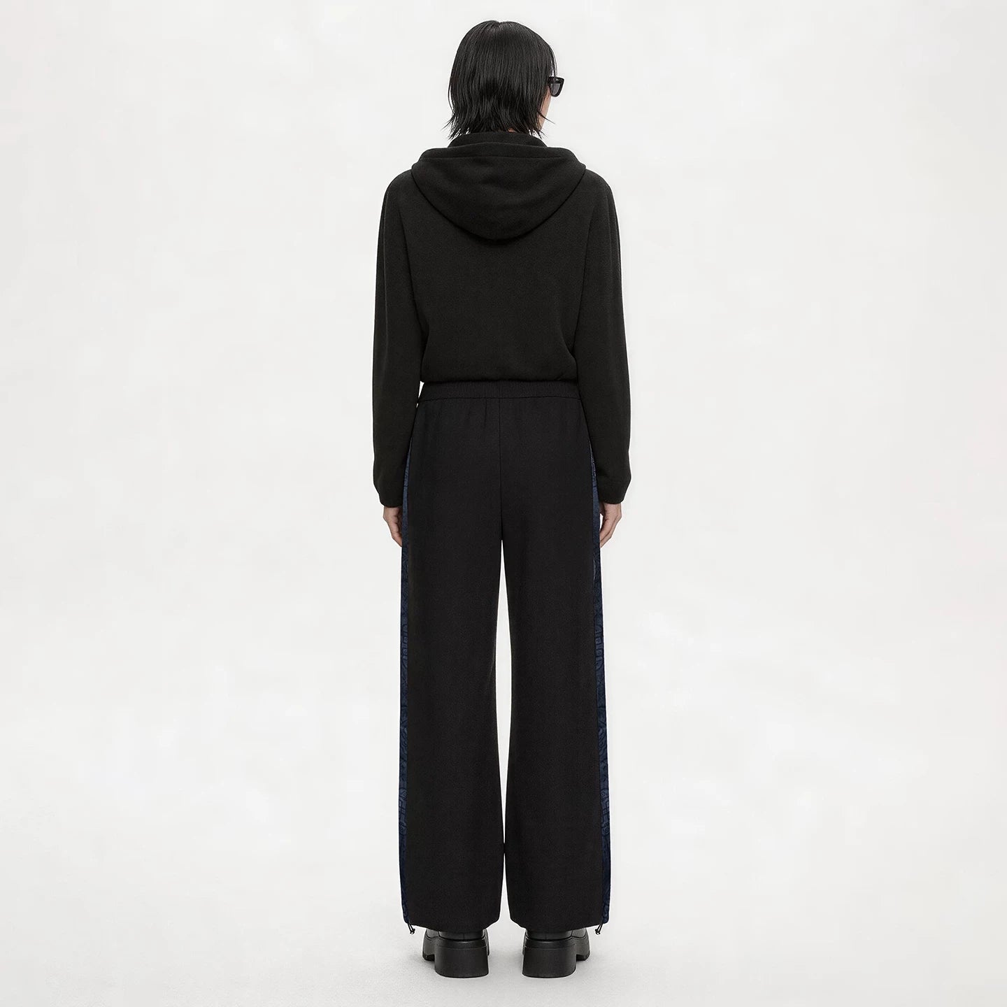 Lapargay textured drape wide-leg casual pants contrast side stripe double button drawstring high waist L75102602V - Lapargay