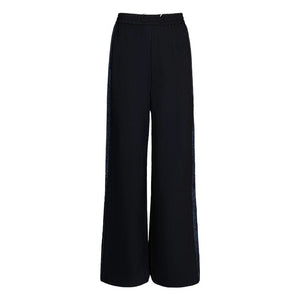 Lapargay textured drape wide-leg casual pants contrast side stripe double button drawstring high waist L75102602V - Lapargay