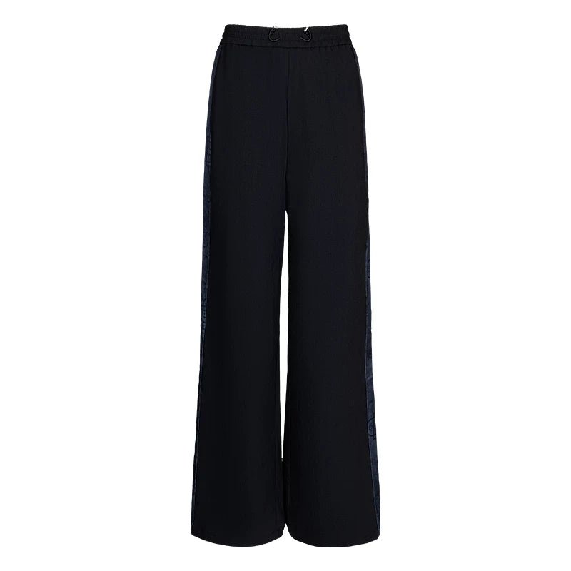 Lapargay textured drape wide-leg casual pants contrast side stripe double button drawstring high waist L75102602V - Lapargay