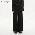 Lapargay textured drape wide-leg casual pants contrast side stripe double button drawstring high waist L75102602V - Lapargay