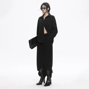 Lapargay Textured High-Waist Casual Pants with Multi-Button Waistband, Wide Leg Silhouette L78102626C - Lapargay