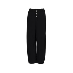 Lapargay Textured High-Waist Casual Pants with Multi-Button Waistband, Wide Leg Silhouette L78102626C - Lapargay