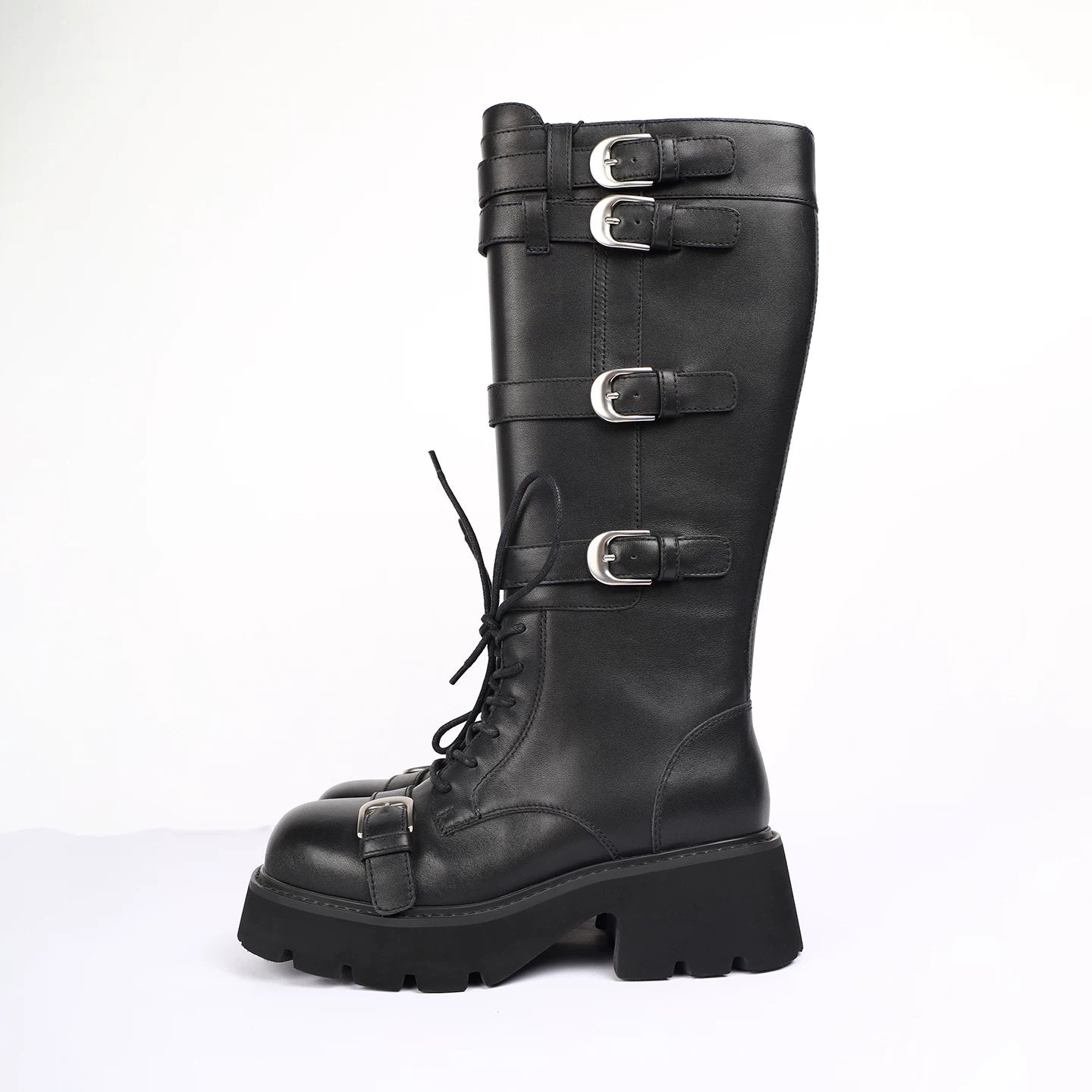 Lapargay top layer cowhide motorcycle boots, buckle design cool and slender legs L75405001X - Lapargay