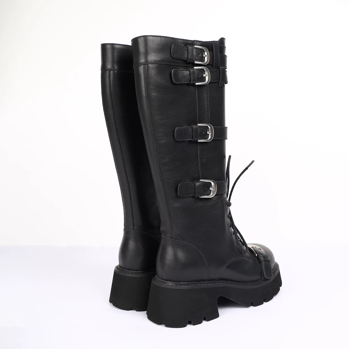 Lapargay top layer cowhide motorcycle boots, buckle design cool and slender legs L75405001X - Lapargay