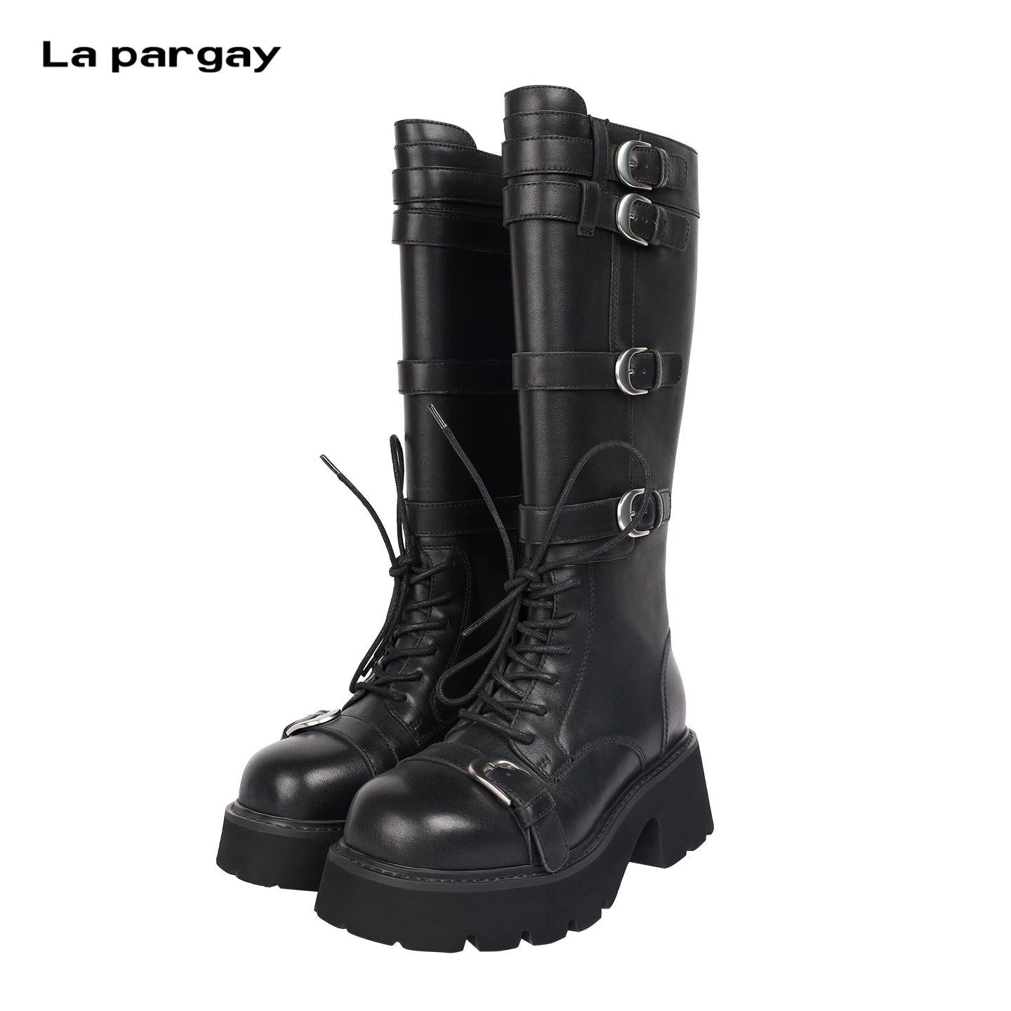 Lapargay top layer cowhide motorcycle boots, buckle design cool and slender legs L75405001X - Lapargay