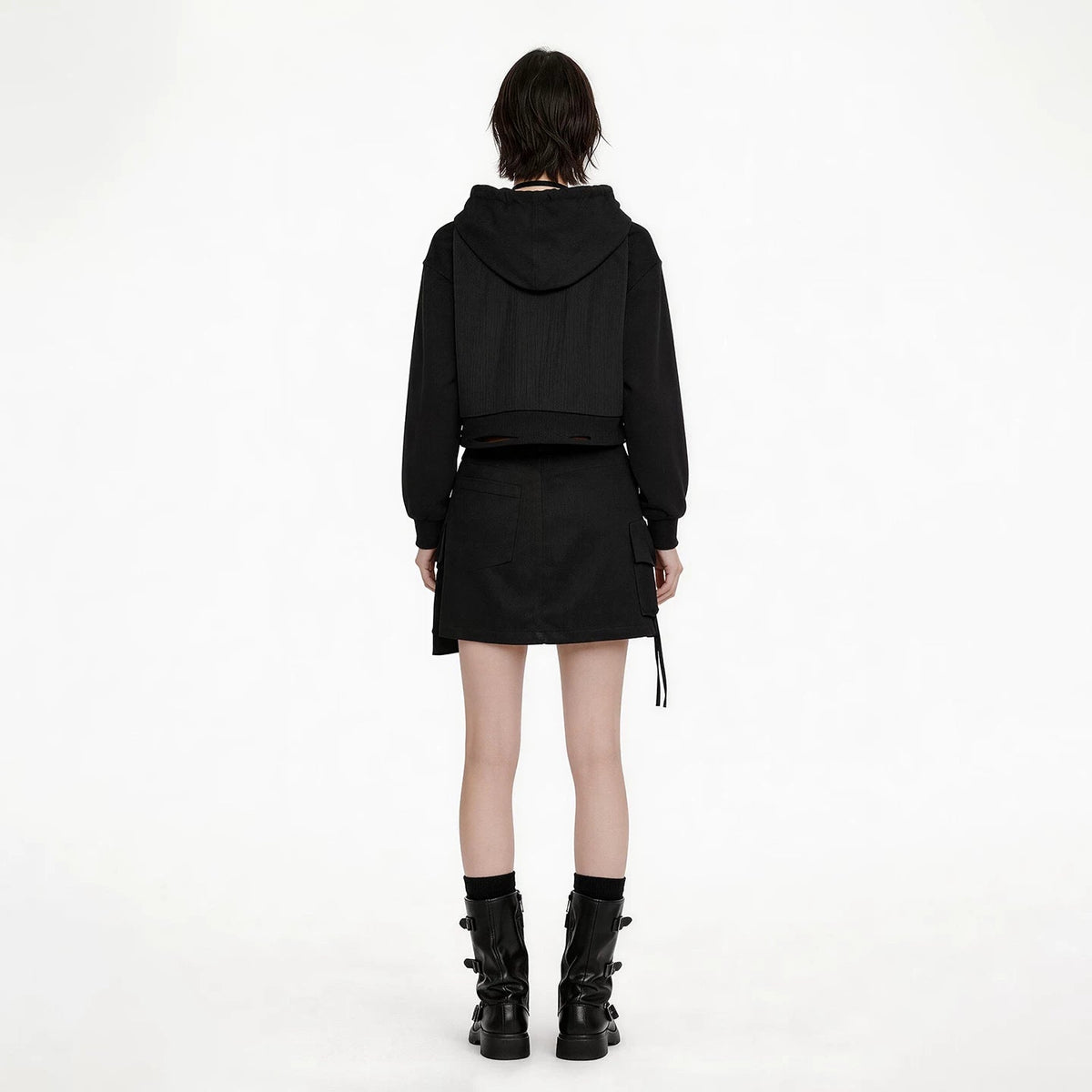 Lapargay Two-in-One Patchwork Short Hoodie, Drawstring Hood, Full Street Style L78101983V - Lapargay