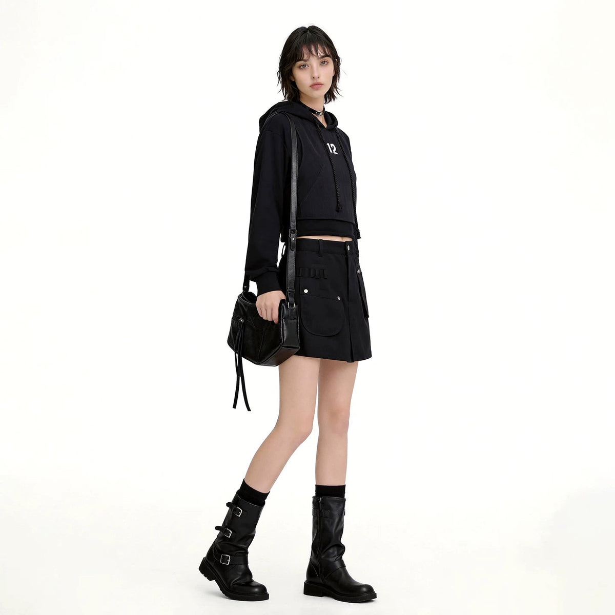 Lapargay Two-in-One Patchwork Short Hoodie, Drawstring Hood, Full Street Style L78101983V - Lapargay