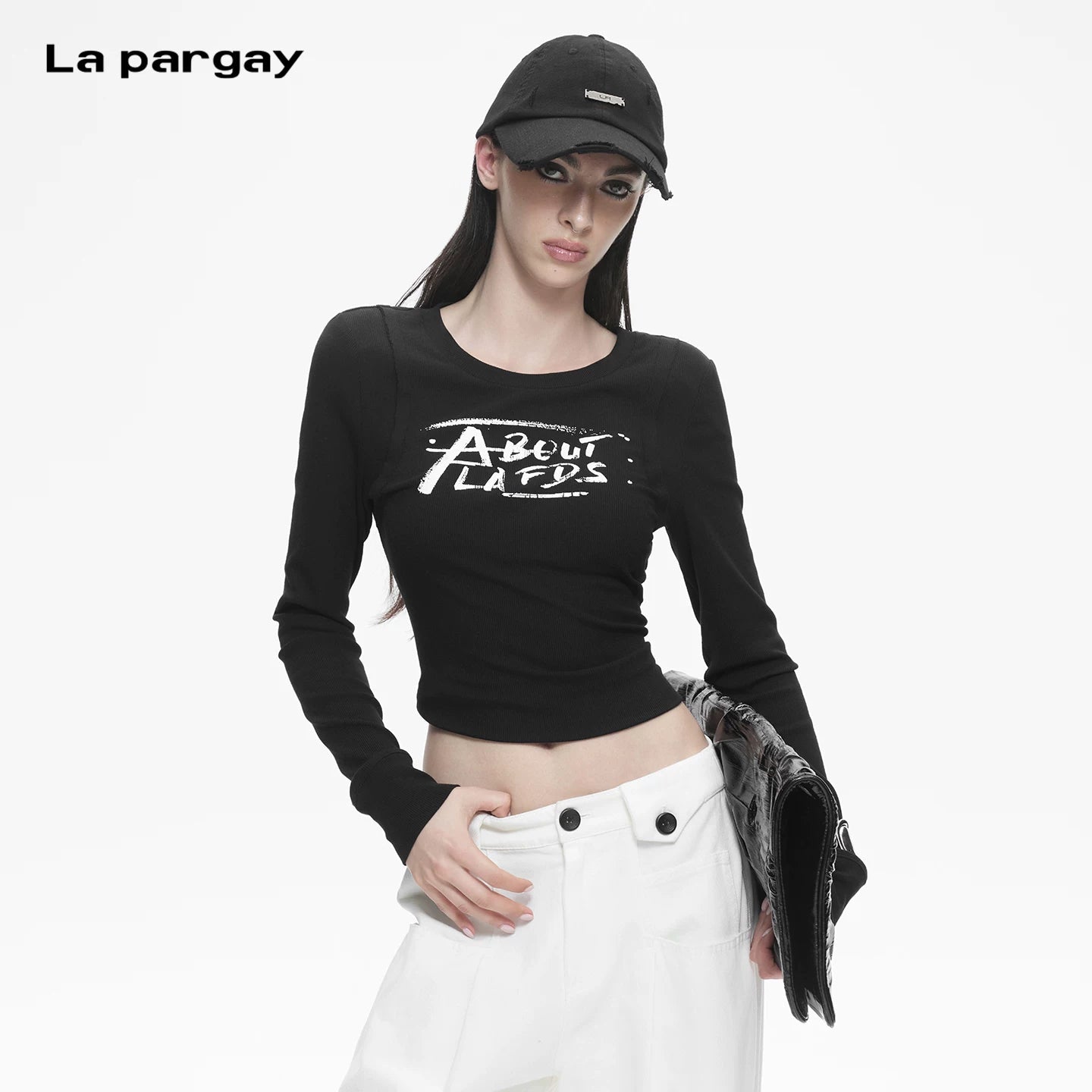 Lapargay Two-in-One Slim Long Sleeve T-Shirt, Letter Graffiti Print, High Stretch Skin-friendly L78100314V - Lapargay