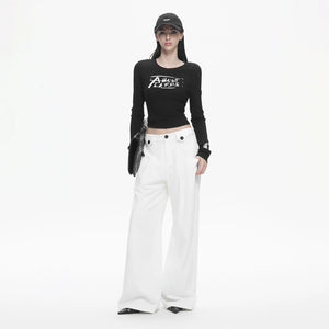 Lapargay Two-in-One Slim Long Sleeve T-Shirt, Letter Graffiti Print, High Stretch Skin-friendly L78100314V - Lapargay