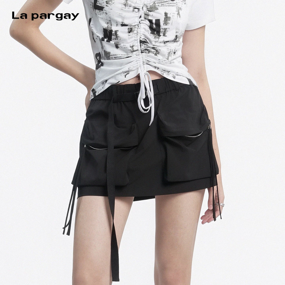 Lapargay utility cargo mini skirt strap design cool street style L78209201V - Lapargay
