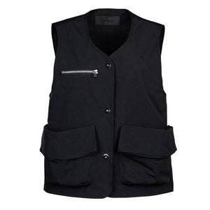 Lapargay V-Neck Single Button Vest Three-Dimensional Large Pockets Metal Zipper Design L78201404V - Lapargay