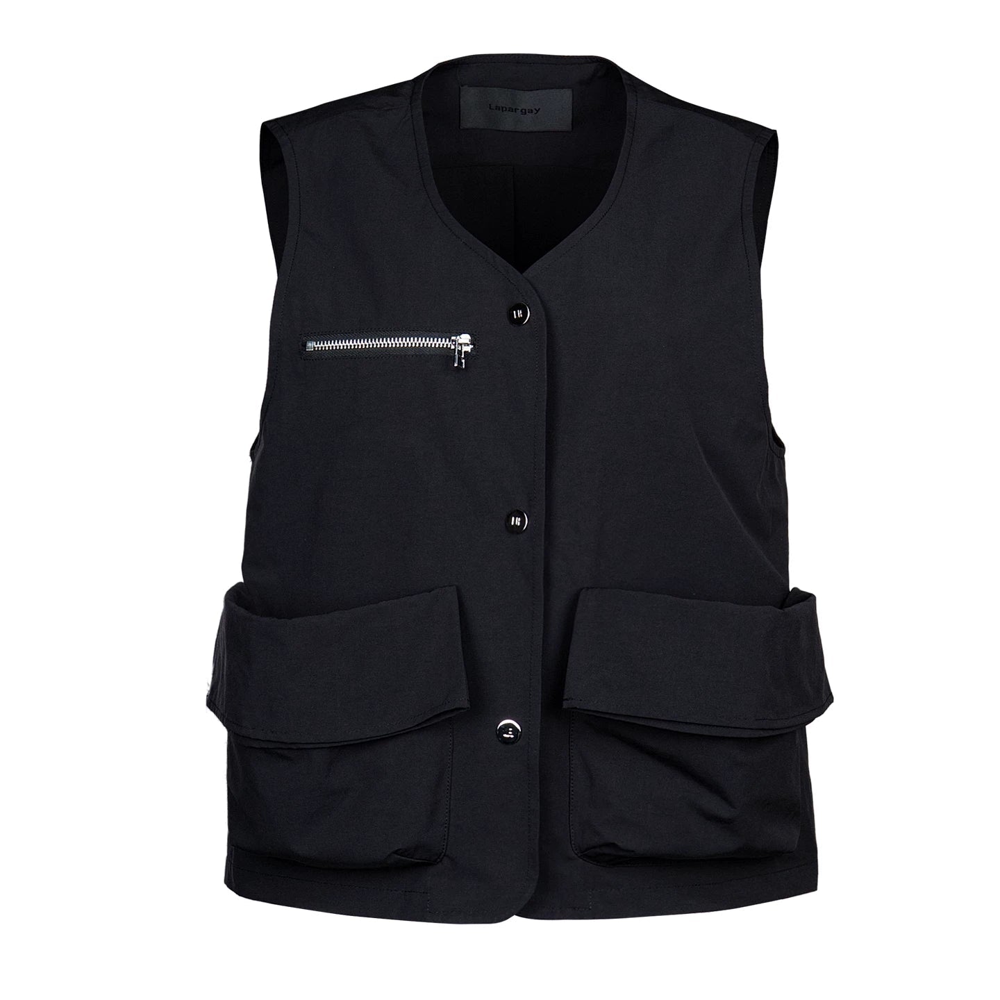 Lapargay V-Neck Single Button Vest Three-Dimensional Large Pockets Metal Zipper Design L78201404V - Lapargay