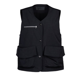 Lapargay V-Neck Single Button Vest Three-Dimensional Large Pockets Metal Zipper Design L78201404V - Lapargay