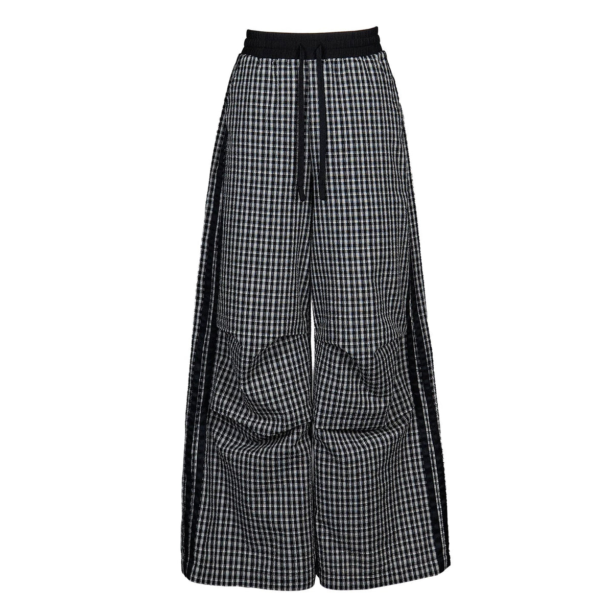 Lapargay Vintage Black and White Plaid Side Contrast Loose Wide-Leg Casual Pants L78202901S - Lapargay
