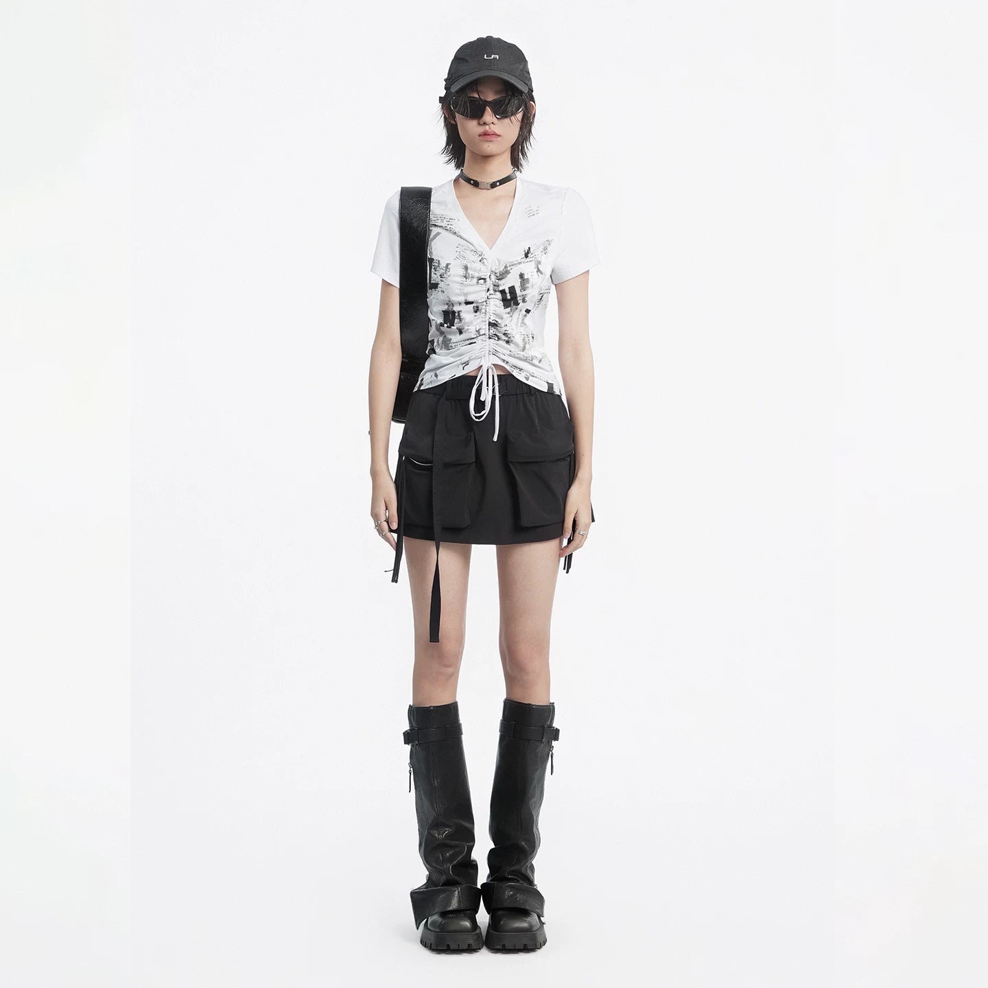 Lapargay vintage graffiti T-shirt with adjustable drawstring for easy crop top styling L78200225V - Lapargay