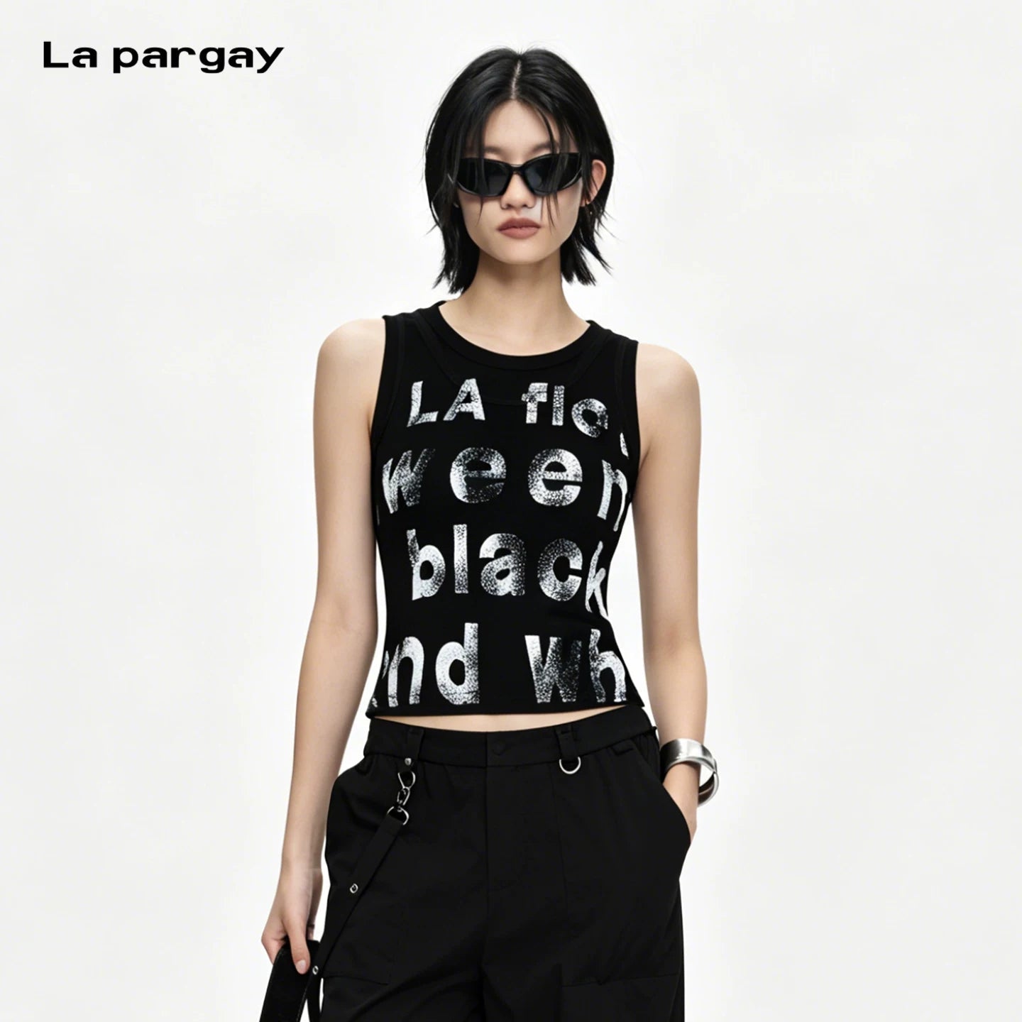 Lapargay vintage letter print hot girl slim short vest L75200103V - Lapargay
