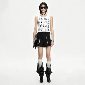 Lapargay vintage letter print hot girl slim short vest L75200103V - Lapargay