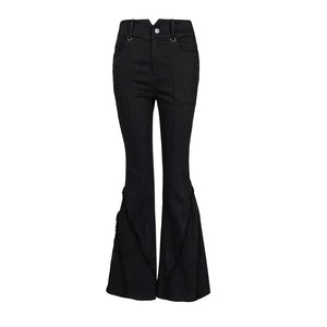 Lapargay Vintage Luxe Casual Pants with Fine Frayed Hem, Slimming Flared Leg L78102611V - Lapargay