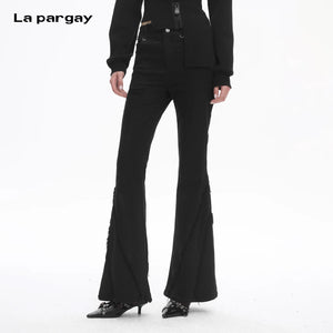 Lapargay Vintage Luxe Casual Pants with Fine Frayed Hem, Slimming Flared Leg L78102611V - Lapargay