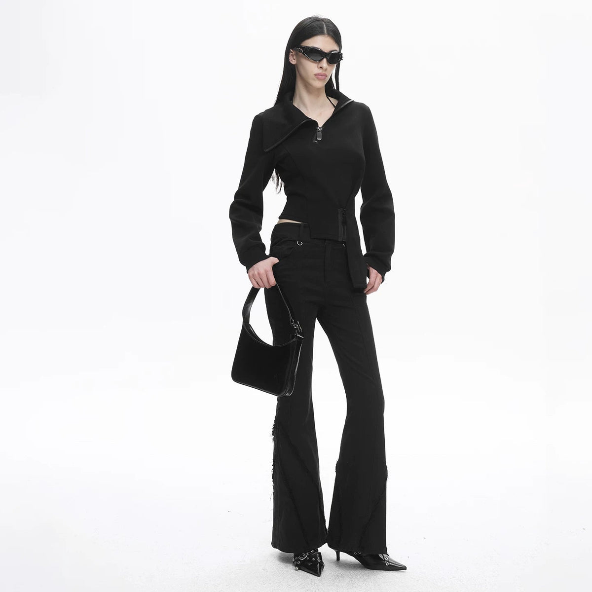 Lapargay Vintage Luxe Casual Pants with Fine Frayed Hem, Slimming Flared Leg L78102611V - Lapargay