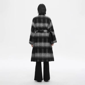 Lapargay Vintage Plaid Wool Coat with Horn Button Stand Collar Design, Two-Way Wear with Belt L78101604C - Lapargay