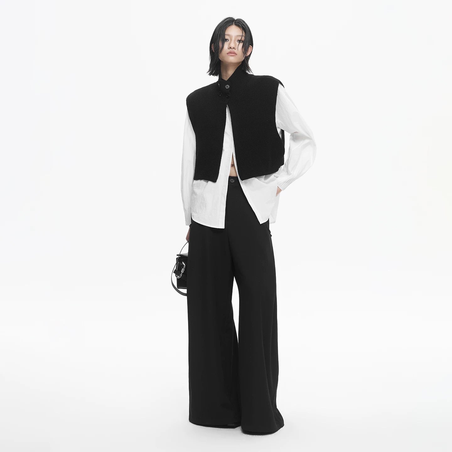 Lapargay Vintage Sleeveless Knit Vest, Loose Wide Sleeve White Shirt, Layering Two-Piece Set L78101906C - Lapargay