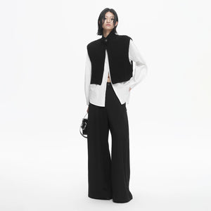 Lapargay Vintage Sleeveless Knit Vest, Loose Wide Sleeve White Shirt, Layering Two-Piece Set L78101906C - Lapargay
