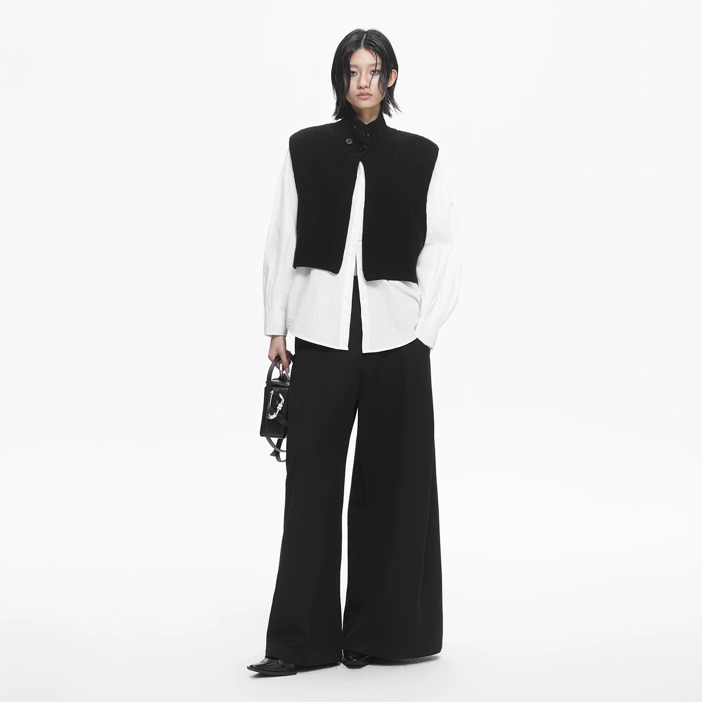 Lapargay Vintage Sleeveless Knit Vest, Loose Wide Sleeve White Shirt, Layering Two-Piece Set L78101906C - Lapargay