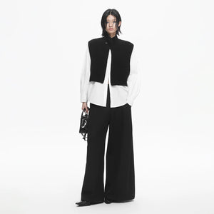 Lapargay Vintage Sleeveless Knit Vest, Loose Wide Sleeve White Shirt, Layering Two-Piece Set L78101906C - Lapargay