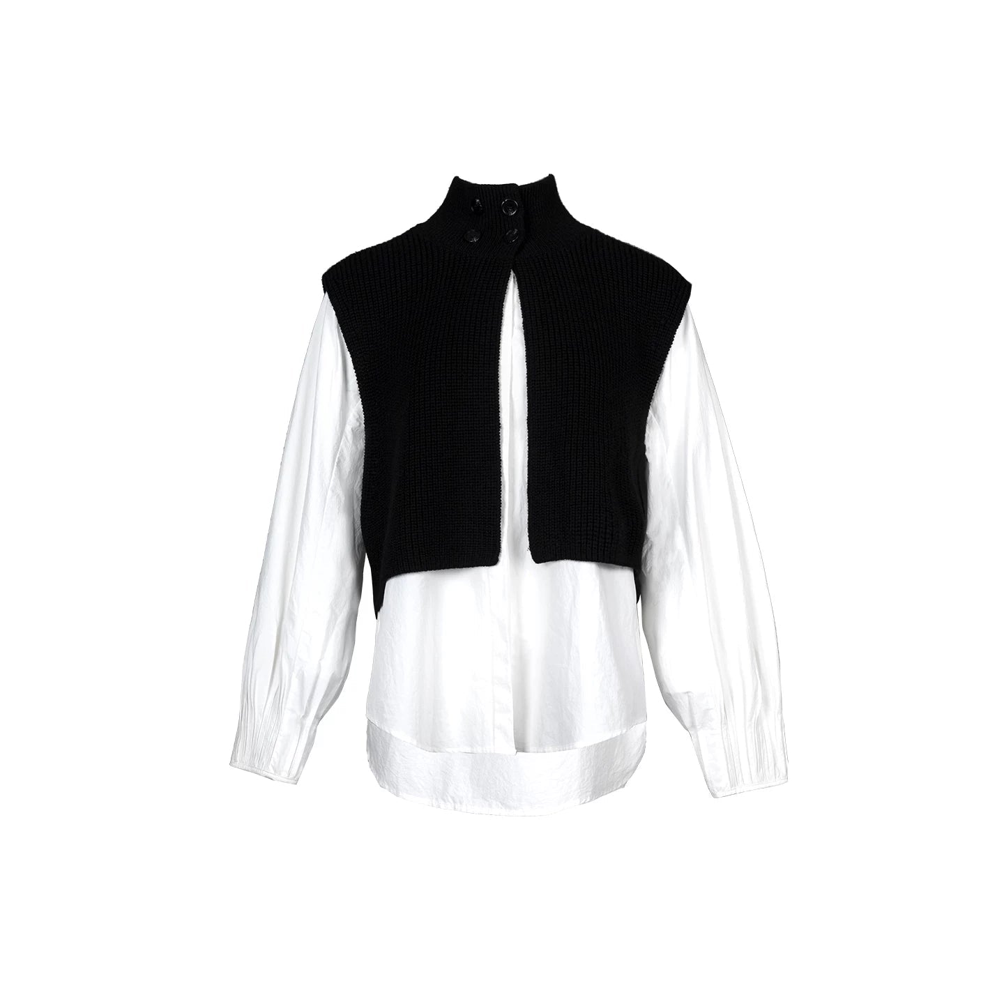 Lapargay Vintage Sleeveless Knit Vest, Loose Wide Sleeve White Shirt, Layering Two-Piece Set L78101906C - Lapargay