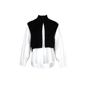 Lapargay Vintage Sleeveless Knit Vest, Loose Wide Sleeve White Shirt, Layering Two-Piece Set L78101906C - Lapargay