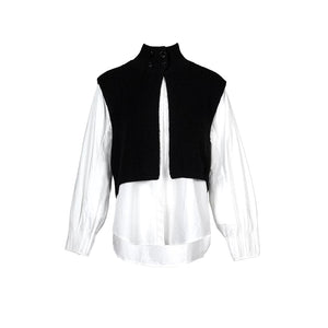 Lapargay Vintage Sleeveless Knit Vest, Loose Wide Sleeve White Shirt, Layering Two-Piece Set L78101906C - Lapargay