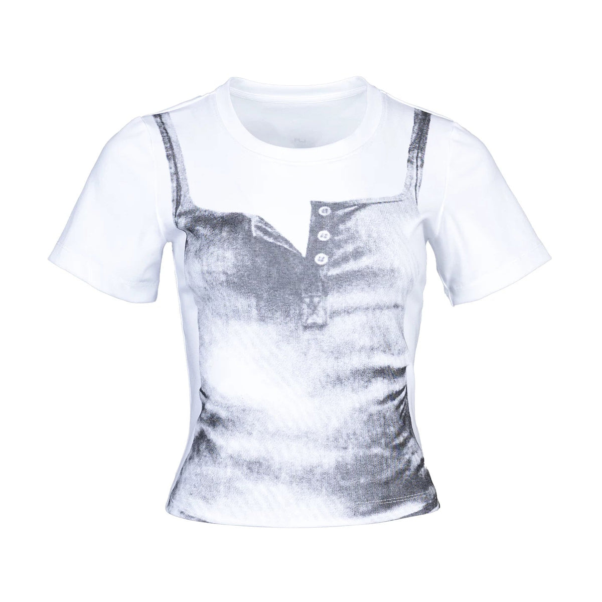 Lapargay Vintage Washed Print Faux Two-Piece Layered Look Short Fitted Waist-Slimming Top L78200205V - Lapargay